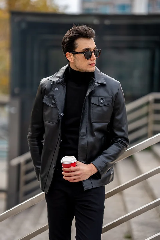 Sporty Wear Bojoni Omaha Slim Fit Black Leather Jacket