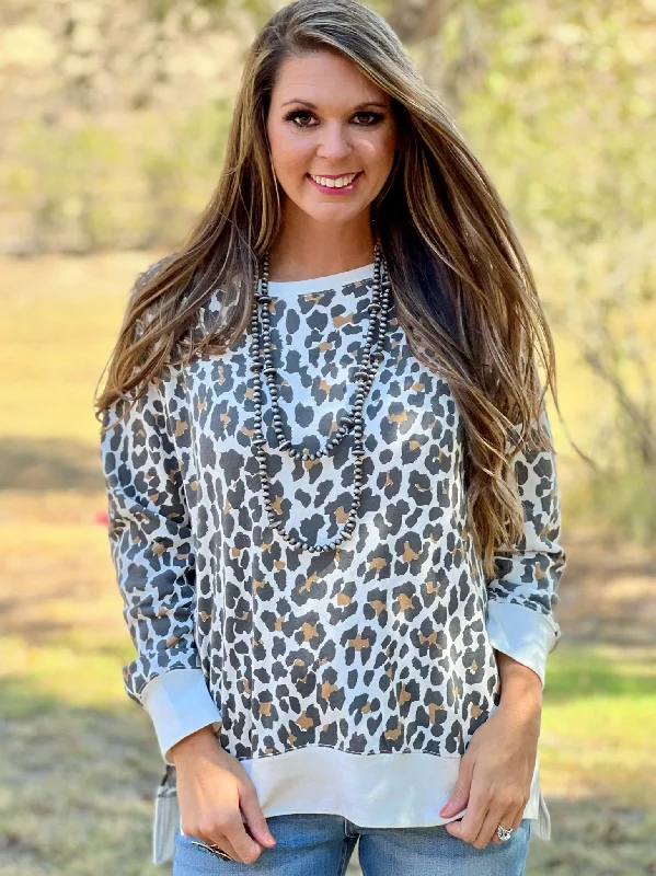 Sporty Elegance Mendy Leopard Cream Pullover by Texas True Threads