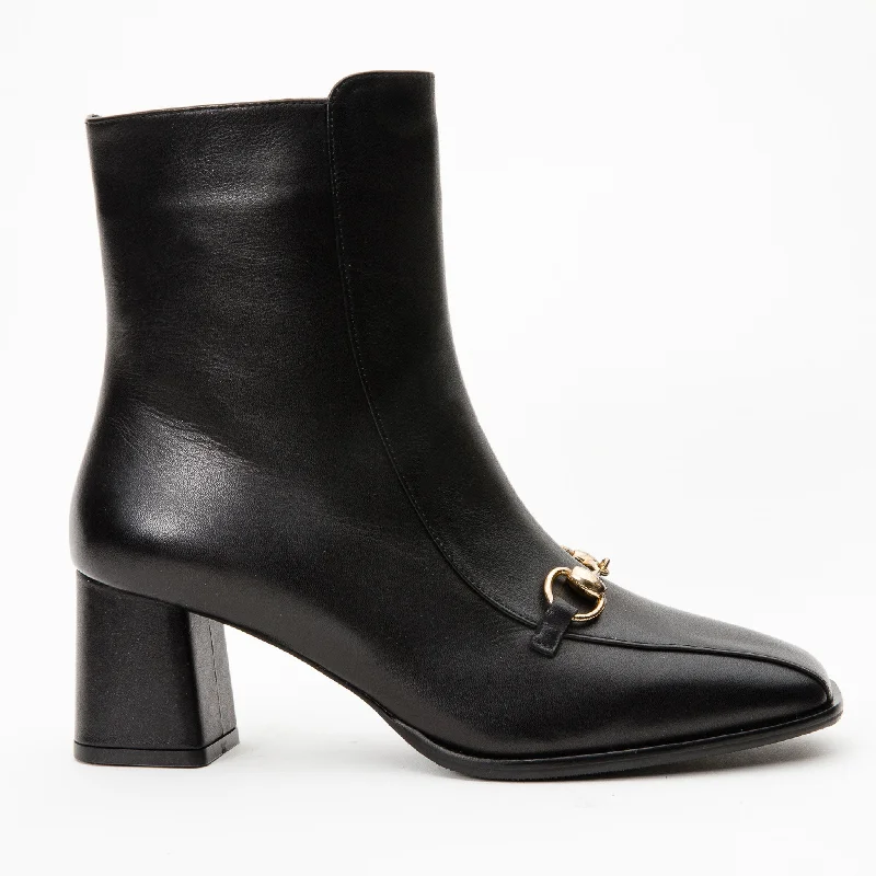 Basic Version The Bukres Black Leather Block Heel Women Boot
