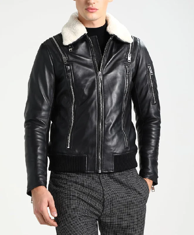 Warm Chic Men Real Lambskin Motorcycle Leather Biker Jacket KM273