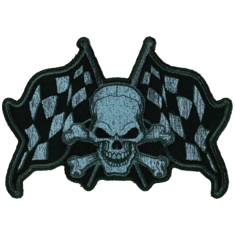 Lazy Home Hot Leathers Skull And Checkered Flags 4" Patch PPQ1823