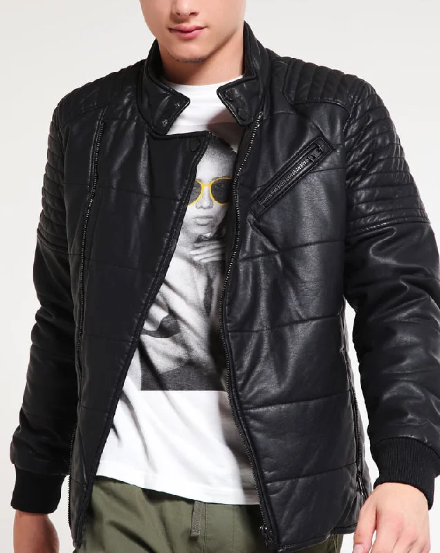Comfortable Tops Men Real Lambskin Motorcycle Leather Biker Jacket KM306