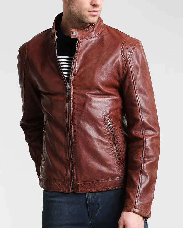 Design Perception Men Real Lambskin Motorcycle Leather Biker Jacket KM249