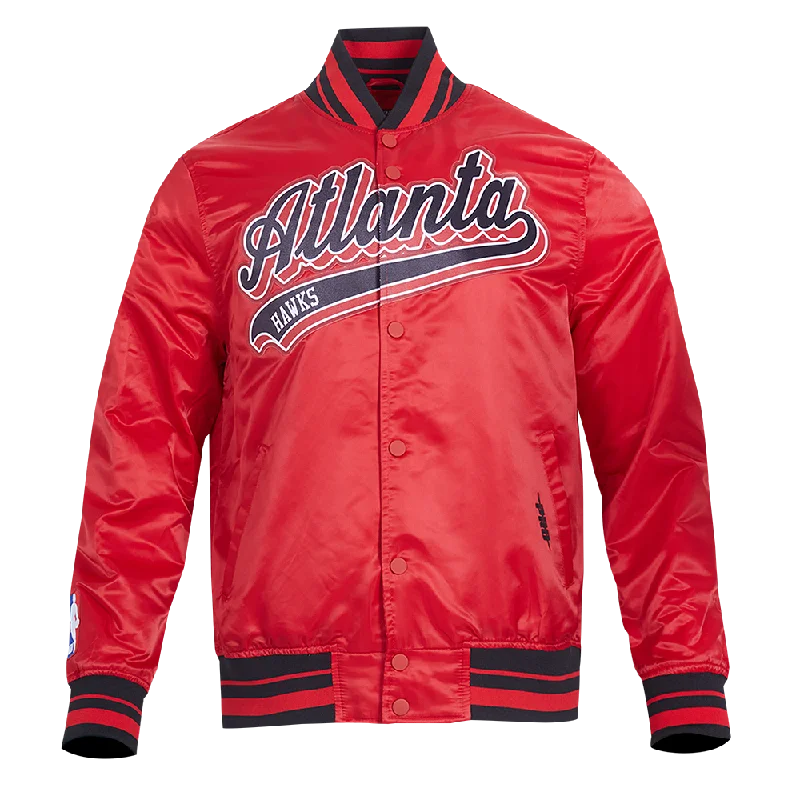 Fashion Innovation NBA ATLANTA HAWKS SCRIPT TAIL MEN'S SATIN JACKET (RED/BLACK)