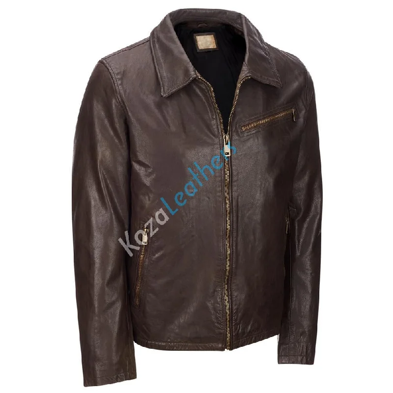 Retro Prints Men Real Lambskin Motorcycle Leather Biker Jacket KM167