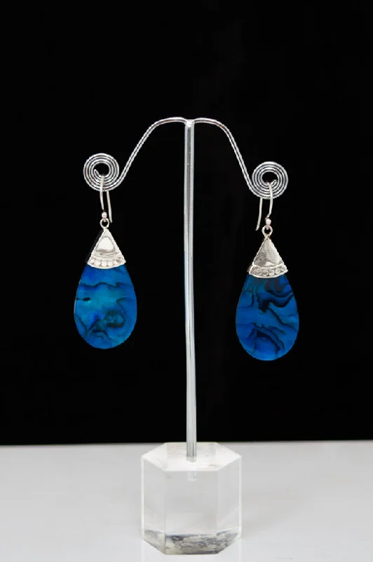 Lace Design Blue Pendent Shell Earrings - 008