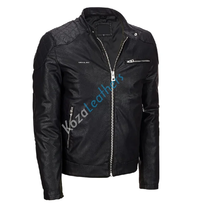 Retro Fashion Men Real Lambskin Motorcycle Leather Biker Jacket KM207