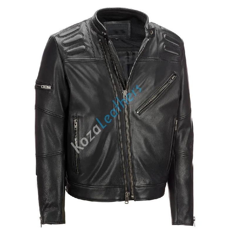 Romantic Data Men Real Lambskin Motorcycle Leather Biker Jacket KM194
