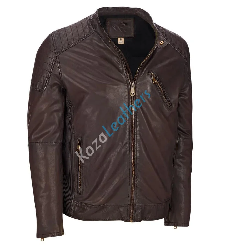 Youthful Vitality Men Real Lambskin Motorcycle Leather Biker Jacket KM177