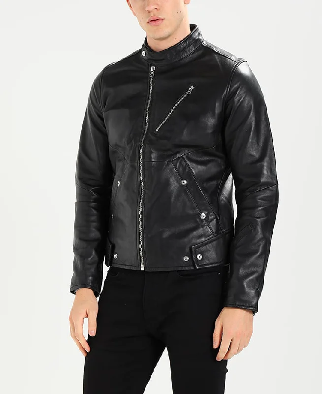 Ultra-lightweight Men Real Lambskin Motorcycle Leather Biker Jacket KM258