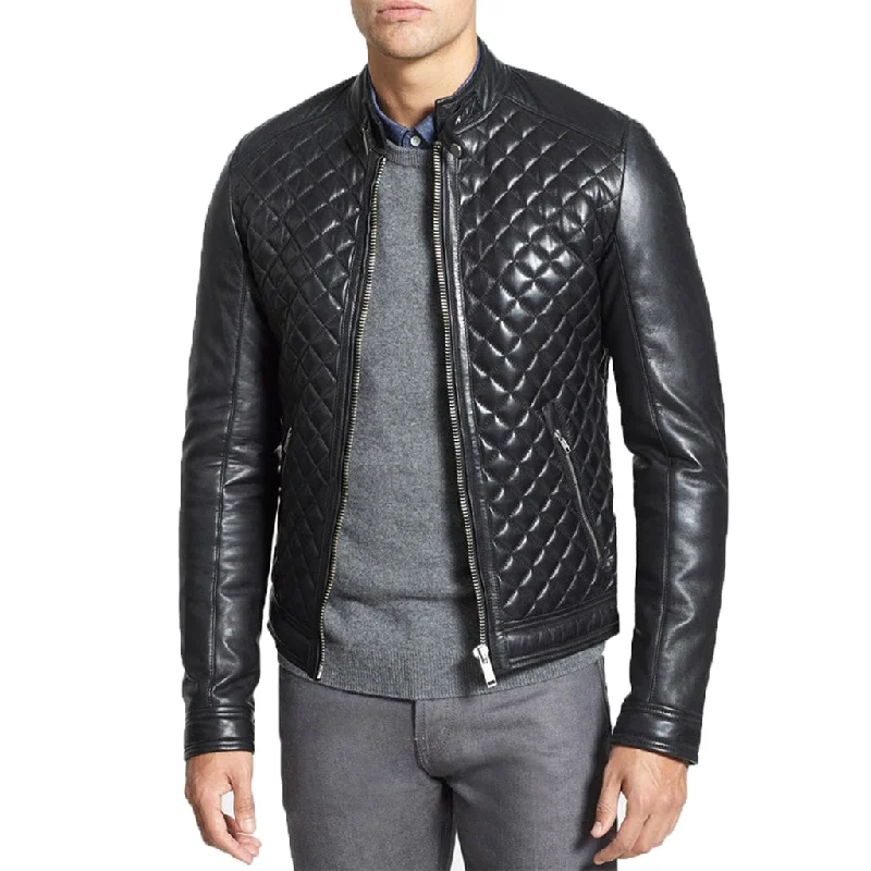 Simple Elegance Men Real Lambskin Motorcycle Leather Biker Jacket KM338