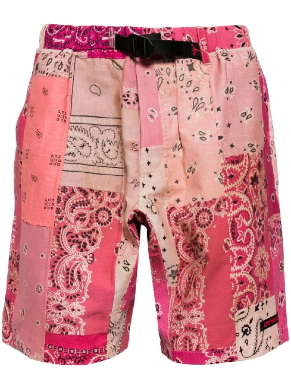 Cozy Fitting Patchwork Bandana-Print Cotton Shorts