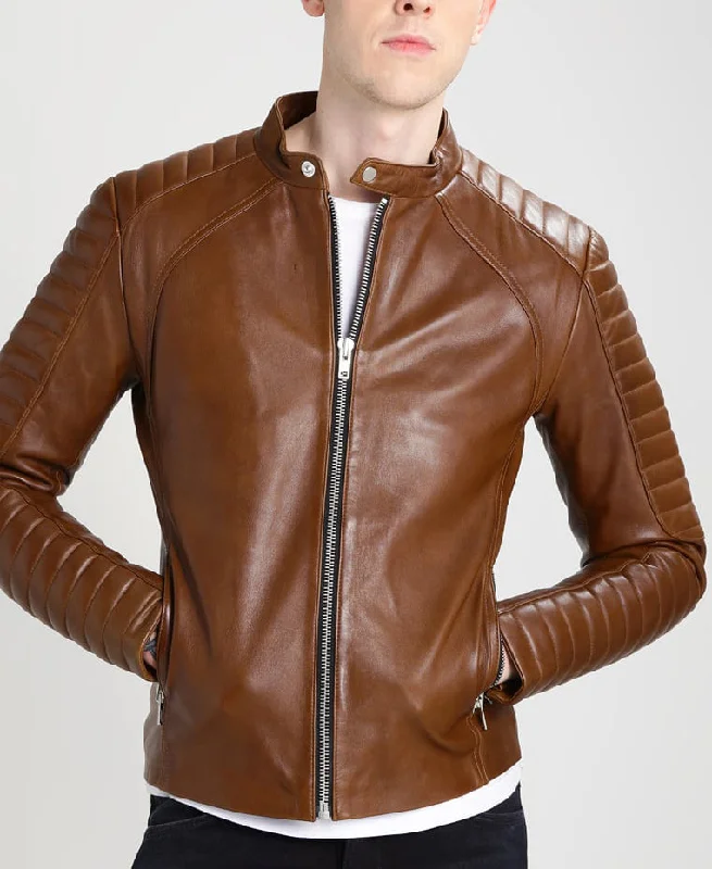 Wandering freely Men Real Lambskin Motorcycle Leather Biker Jacket KM261