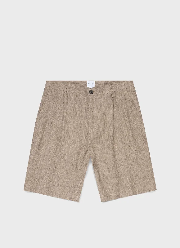 Personalized Series Men's Pleated Linen Short in Dark Stone