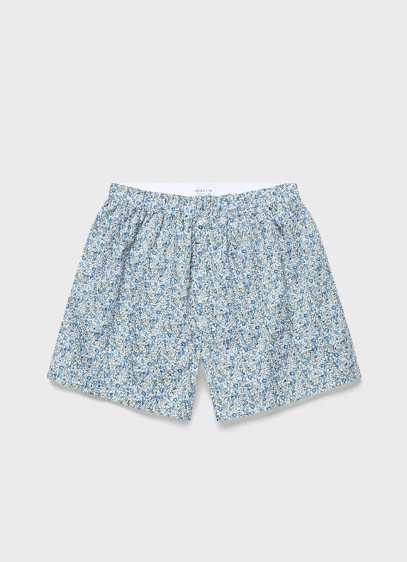 Luxury Fashion Men's Classic Boxer Shorts in Liberty Fabric in Blue Floral Ditsy