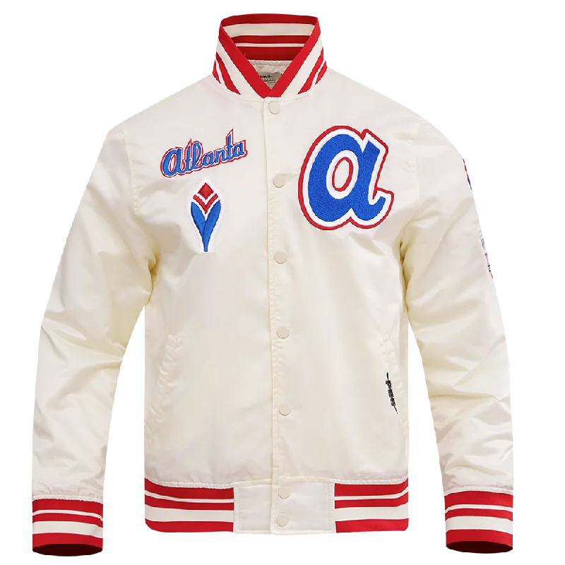 Youthful MLB ATLANTA BRAVES RETRO CLASSIC MEN'S RIB SATIN JACKET (EGGSHELL/RED)