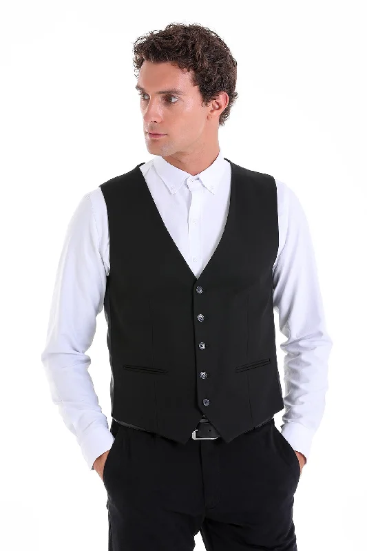Fashion Classic Slim Fit Notch Lapel Black Vest