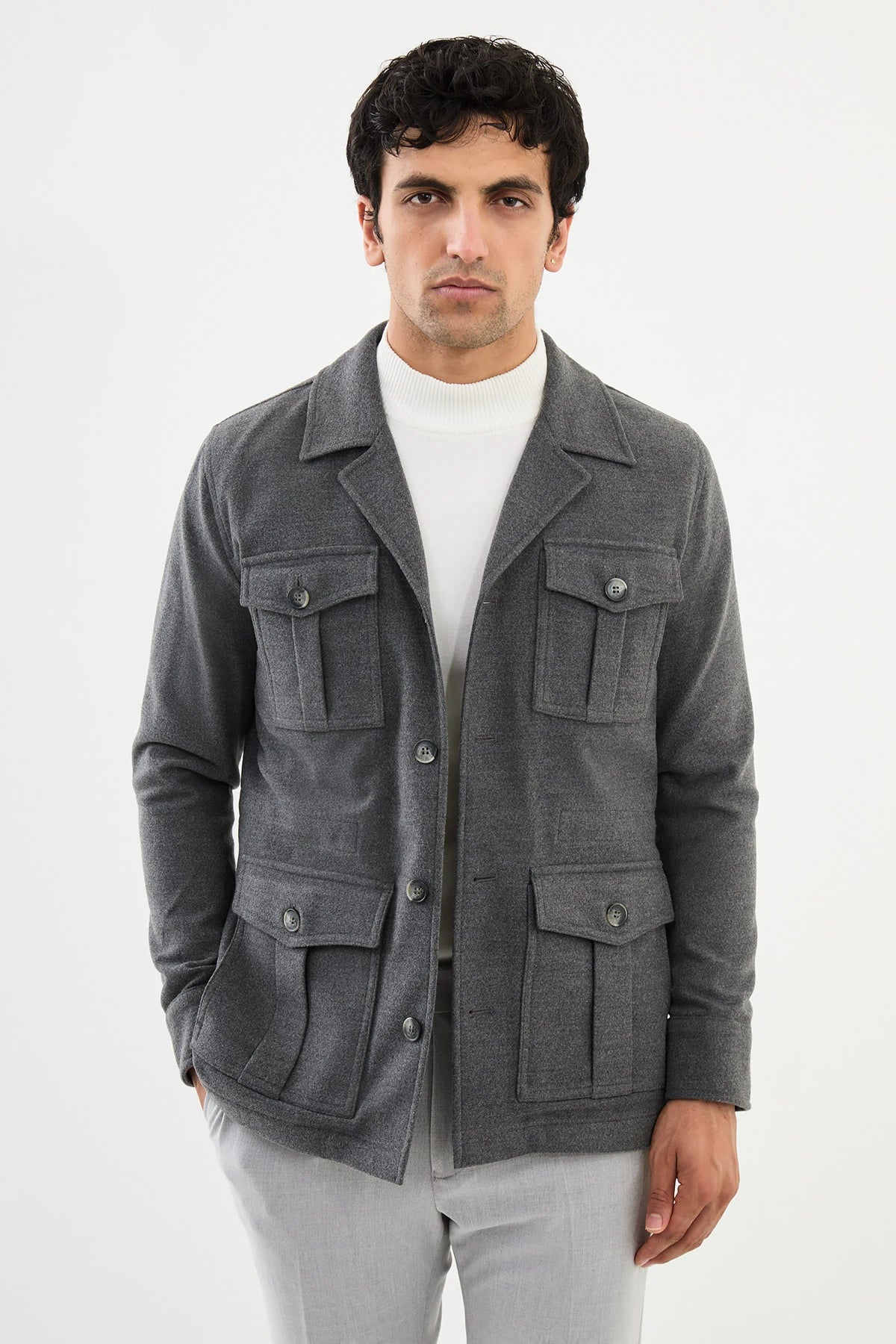 Innovative Design Bojoni Capena  Safari Plain Gray  Slim Fit Coat