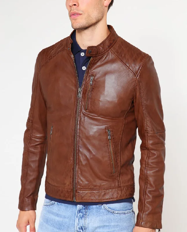 Elegant And Simple Men Real Lambskin Motorcycle Leather Biker Jacket KM230