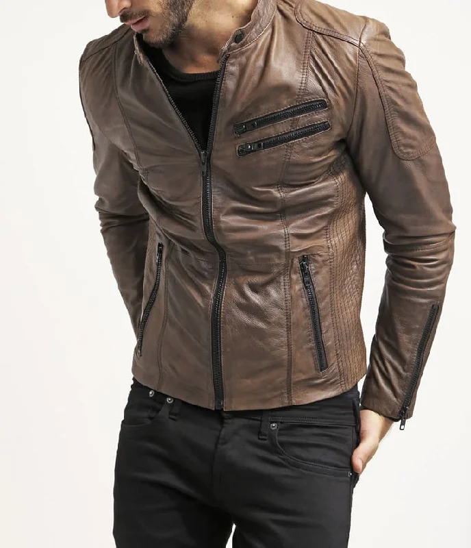 Outdoor Trend Men Real Lambskin Motorcycle Leather Biker Jacket KM232