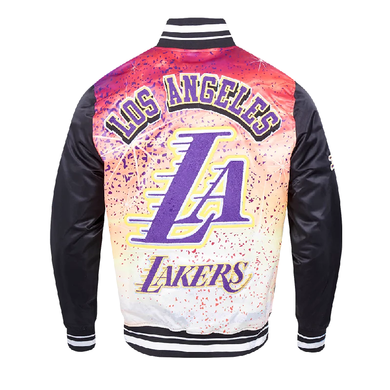 Wandering freely NBA LOS ANGELES LAKERS SUBLIMATED MEN'S SATIN JACKET-PURPLE SKY (BLACK)