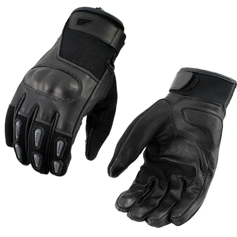 Soft Fabric Looks Xelement XG-7795 Men's Black Leather Padded Protective Racing Gloves with i-Touch Fingers