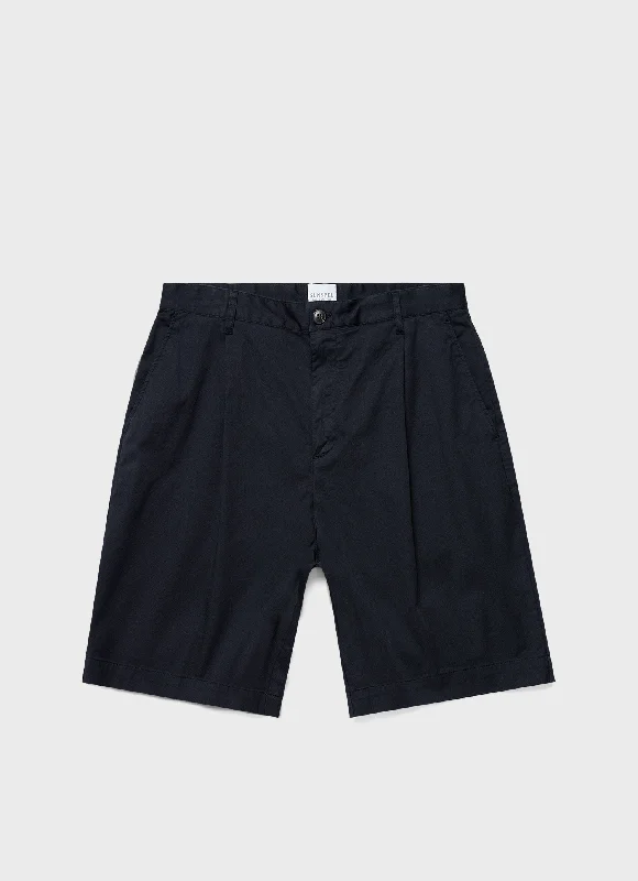 Fashion Concept Men's Pleated Twill Short in Dark Navy