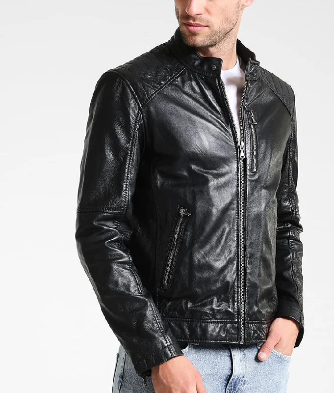 Sports Cool Men Real Lambskin Motorcycle Leather Biker Jacket KM250