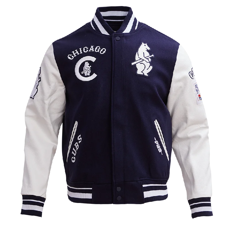High Street Style MLB CHICAGO CUBS RETRO CLASSIC MEN'S RIB WOOL VARSITY JACKET (MIDNIGHT NAVY/WHITE)
