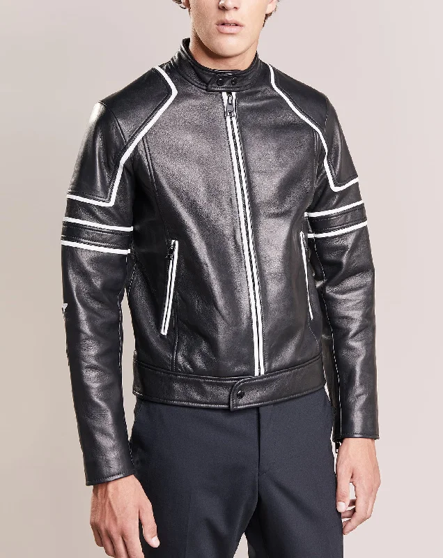 All-Day Outfits Men Real Lambskin Motorcycle Leather Biker Jacket KM281