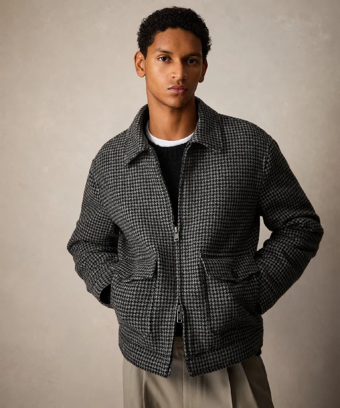 French Style Houndstooth Flight Jacket in Charcoal