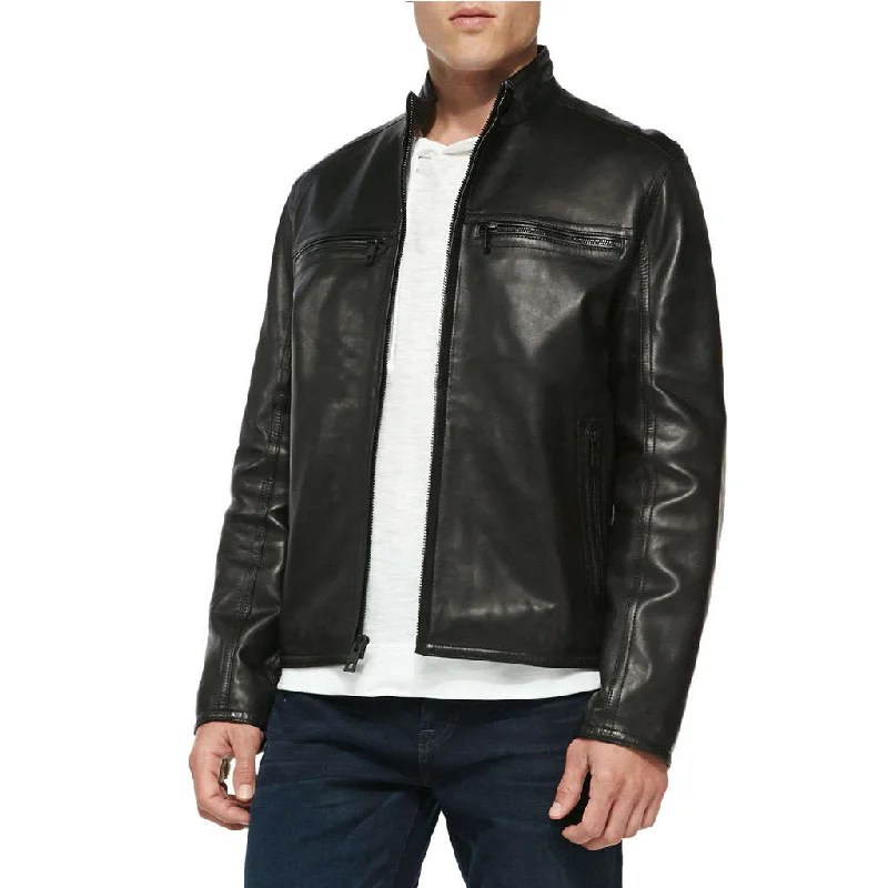Cozy Pants Men Real Lambskin Motorcycle Leather Biker Jacket KM321