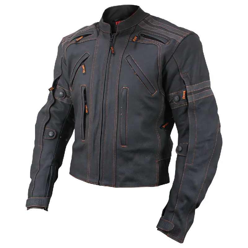 Casual Chic Looks Vulcan VTZ910 Men's Matte Black 'Street' Motorcycle Leather Protective Jacket with CE Armor