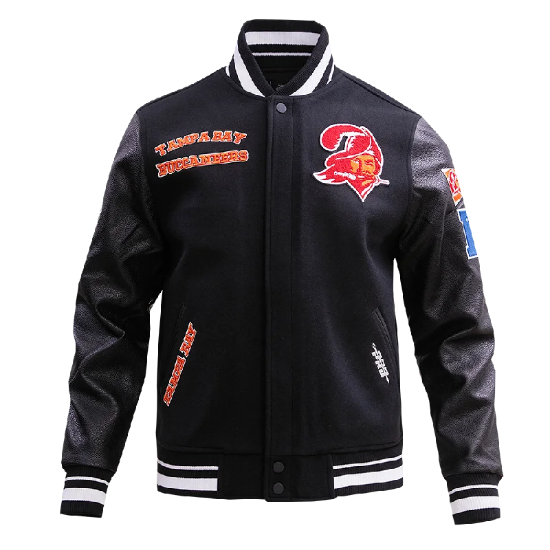 Light And Breathable NFL TAMPA BAY BUCCANEERS RETRO CLASSIC MEN'S RIB WOOL VARSITY JACKET (BLACK)