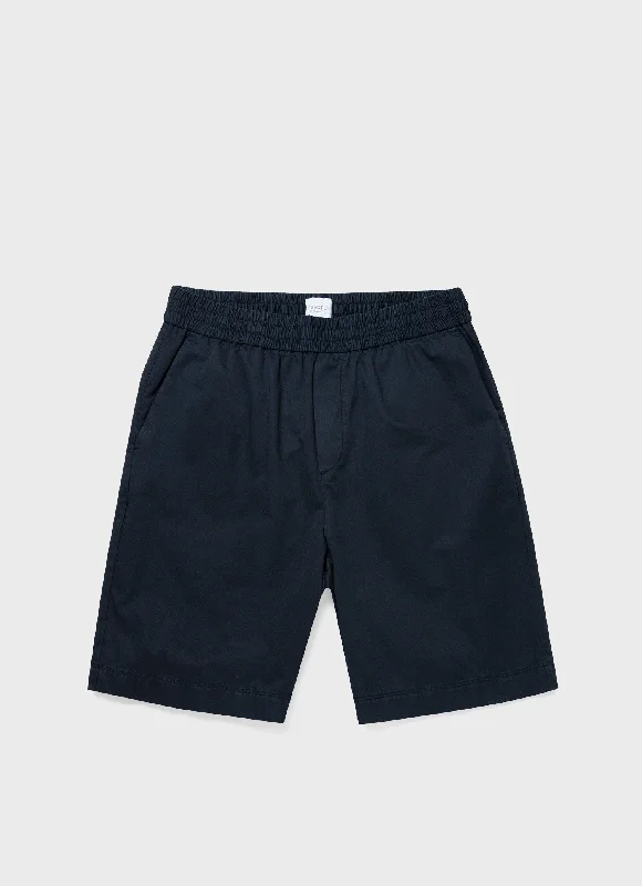 Fashionable Prints Men's Cotton Linen Drawstring Shorts in Navy