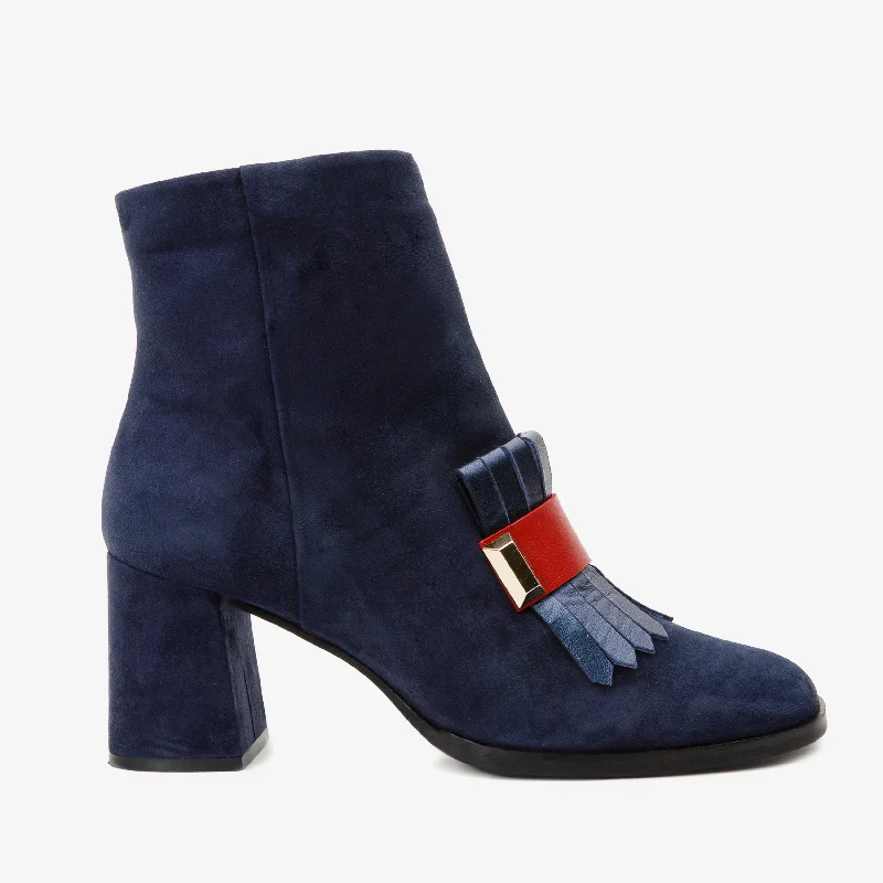 Elegant Design The Luksor Navy Blue Suede Leather Block Heel Women Boot