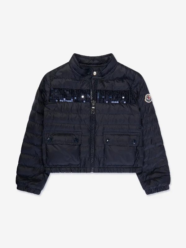 Casual And Casual Moncler Enfant Girls Down Padded Palans Jacket in Navy