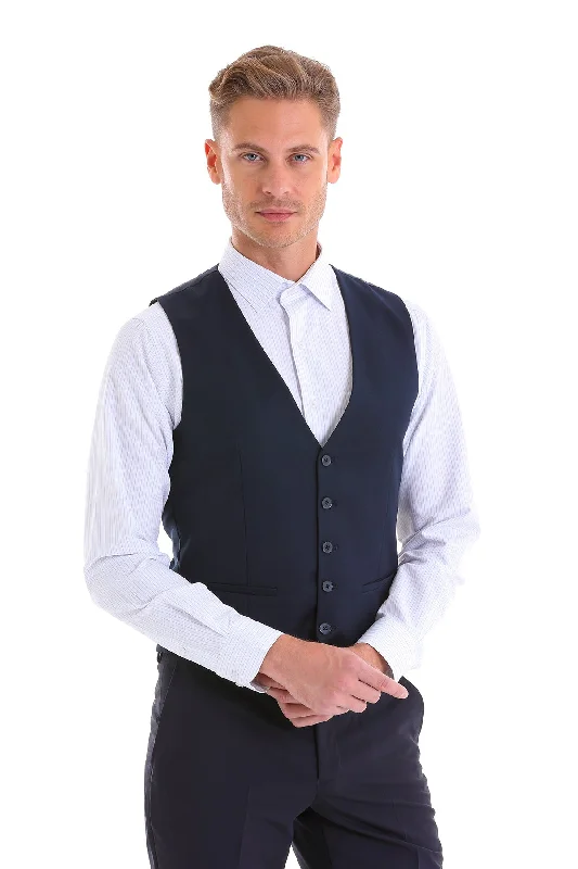 Street Fashion Navy Slim Fit Louis Vest Padded
