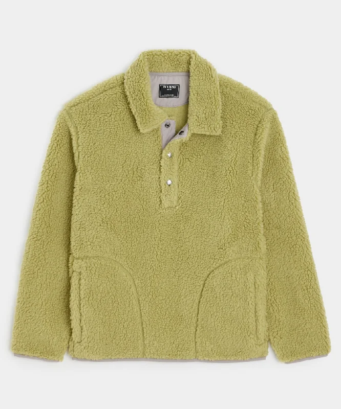 Lazy Home Sherpa Snap Pullover in Limeade