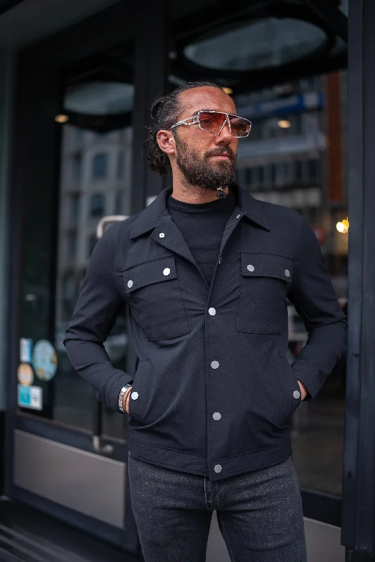 End Of The Year Bojoni Elko Black Slim Fit Double Pocket Buttoned Coat