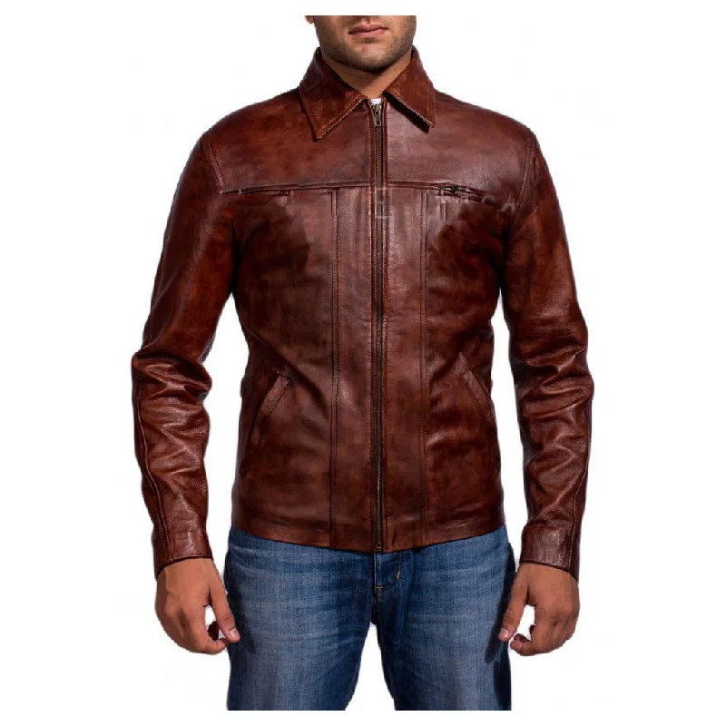 Simple Style Men Real Lambskin Motorcycle Leather Biker Jacket KM329