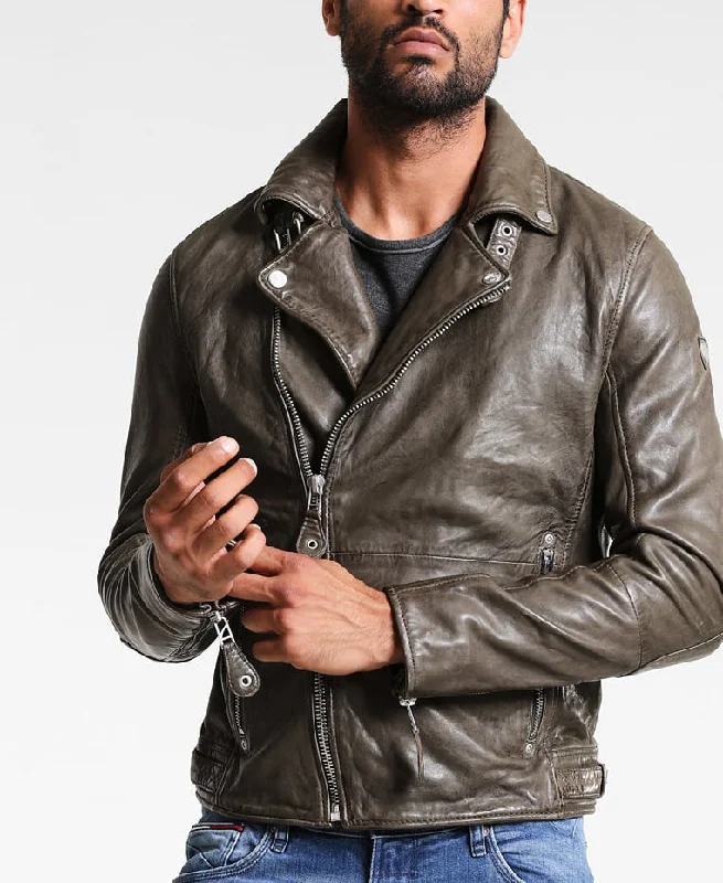 Fashion Comfort Men Real Lambskin Motorcycle Leather Biker Jacket KM303