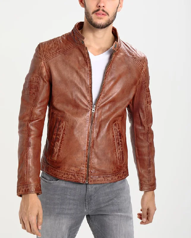 Casual And Versatile Men Real Lambskin Motorcycle Leather Biker Jacket KM254