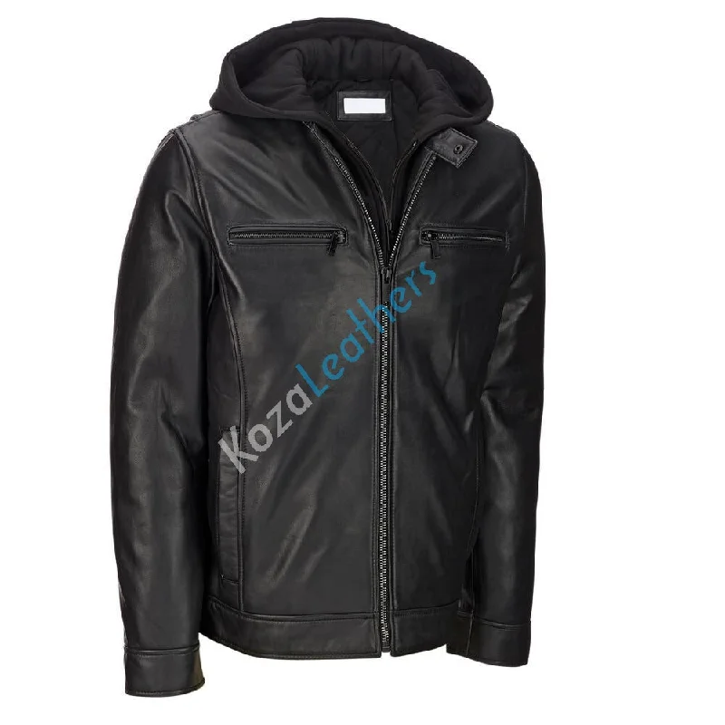 Fashionable Inner Wear Men Real Lambskin Motorcycle Leather Biker Jacket KM184