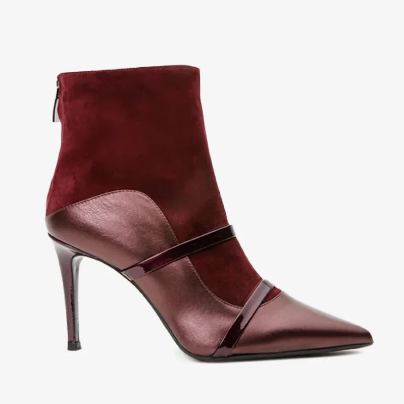 French Style The Manila Burgundy Leather Ankle Women Boot
