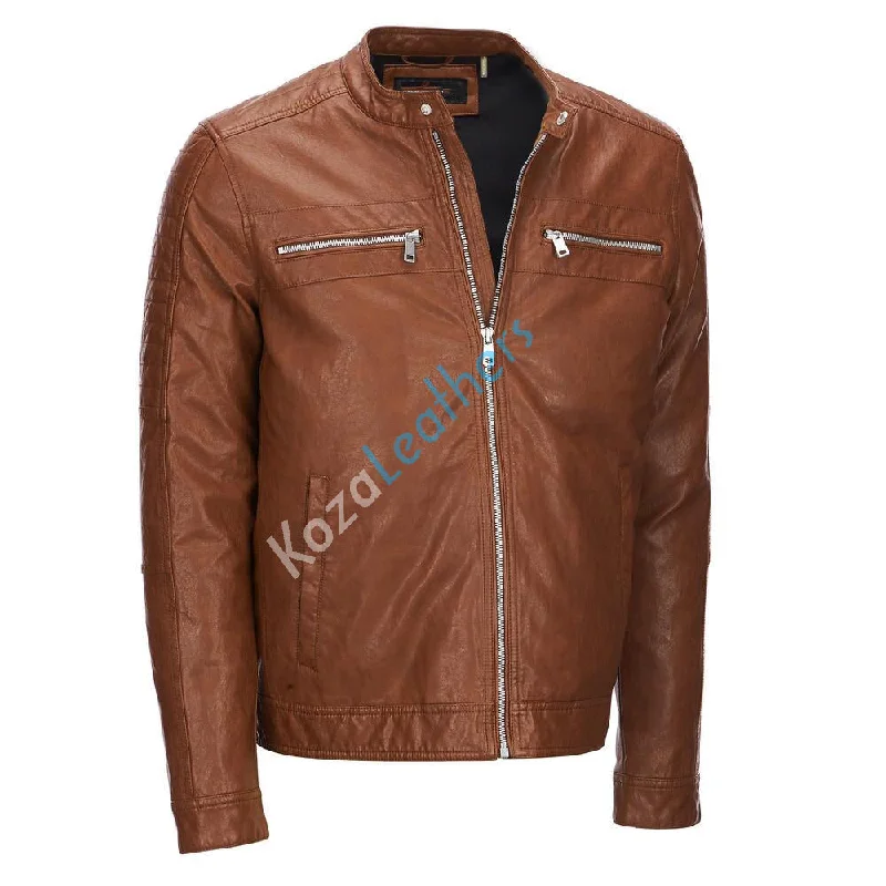 French Style Men Real Lambskin Motorcycle Leather Biker Jacket KM210