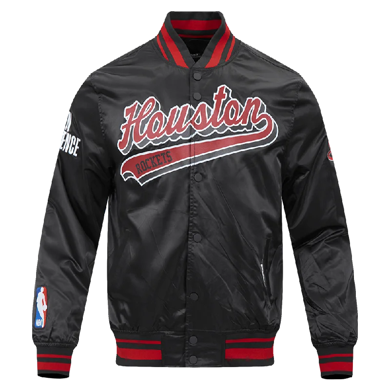Sports And Leisure NBA HOUSTON ROCKETS SCRIPT TAIL MEN'S SATIN JACKET (BLACK/RED/BLACK)