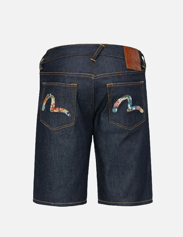 Elegant Dressing The Great Wave and Koi Seagull Embroidery Relax Fit Denim Shorts