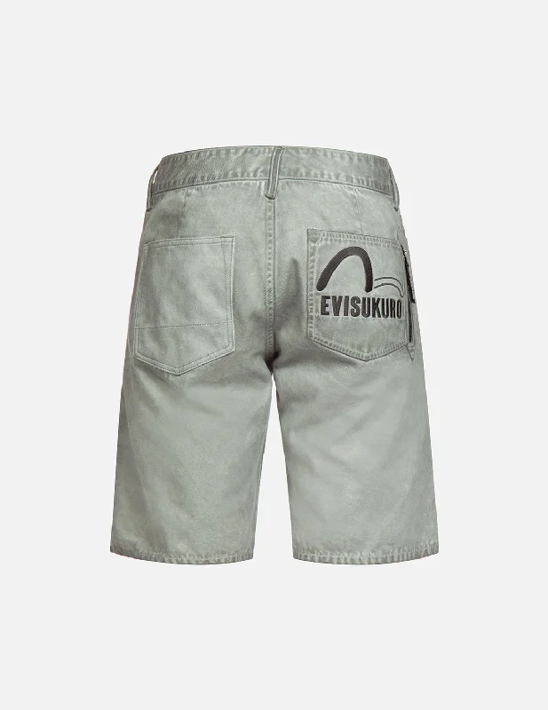 High-end Fabrics Seagull and Logo Embroidery Spray-dyed Denim Shorts