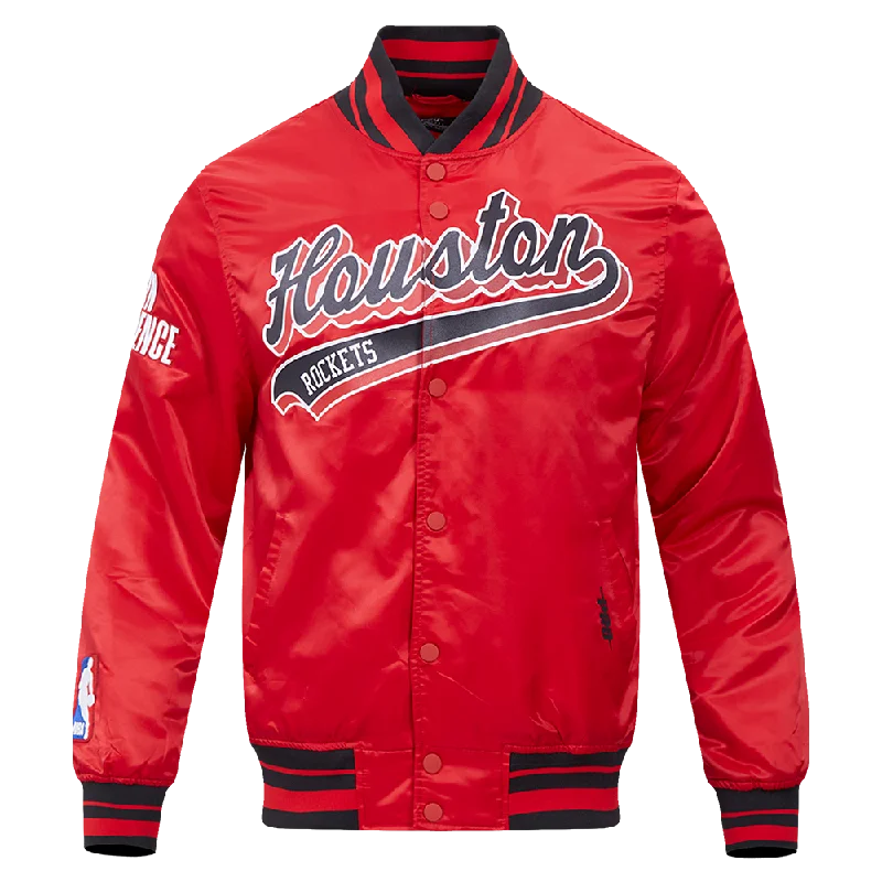 Short Design NBA HOUSTON ROCKETS SCRIPT TAIL MEN'S SATIN JACKET (RED/BLACK)